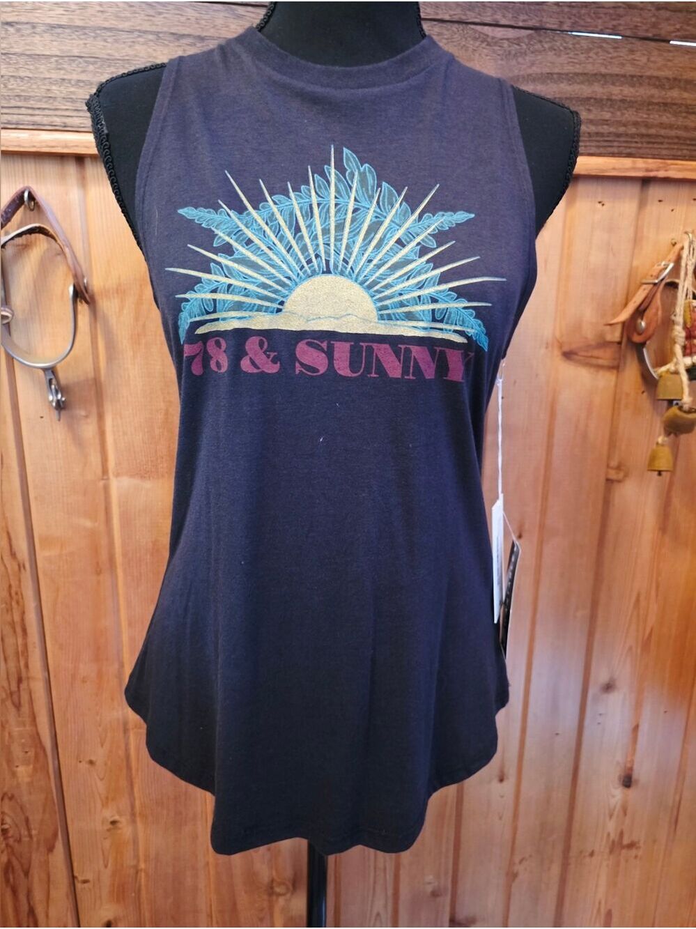 78 & Sunny Women's Blue Graphic Muscle Tank NWT